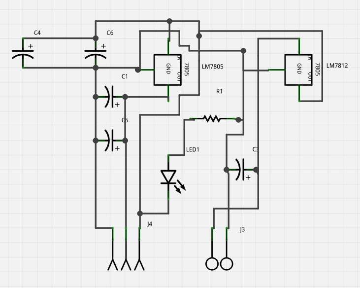 12 and 5 Volt DC Power Supply Circuit Board